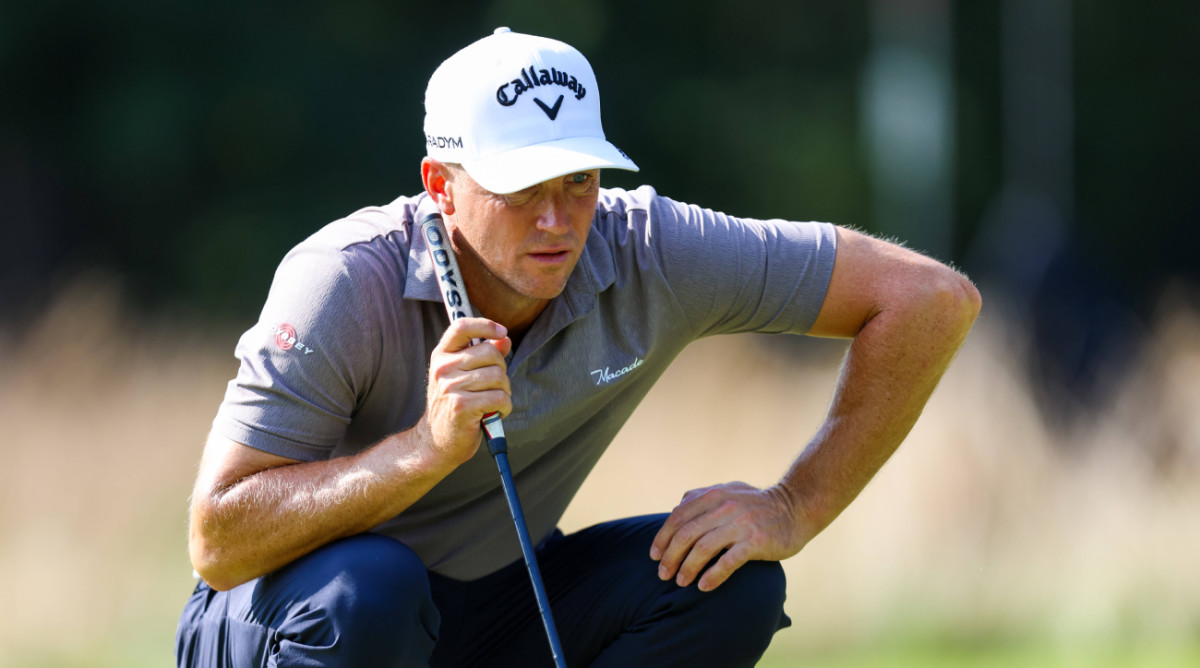 Alex Noren reads a green during a PGA Tour event.